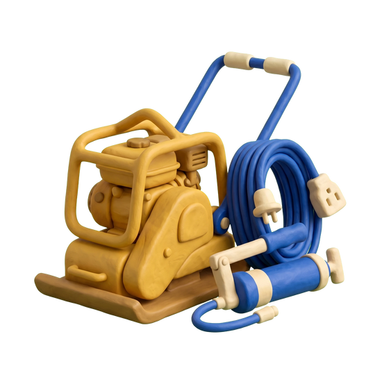 Tool rental service illustration in blue and ivory clay