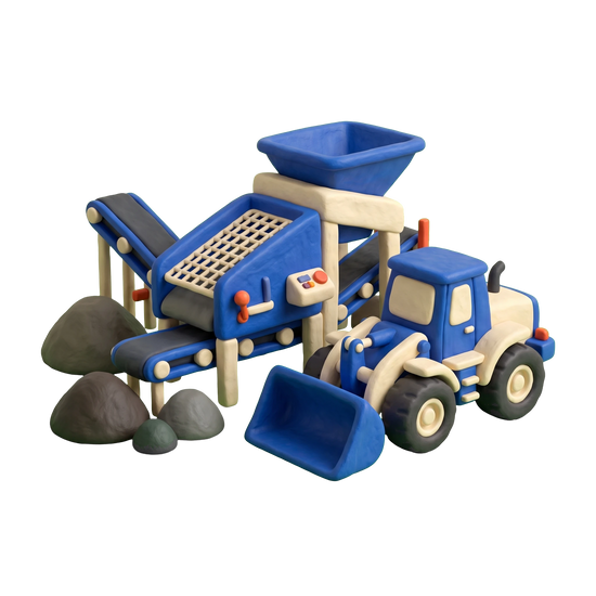 Topsoil supplier illustration in blue and ivory clay