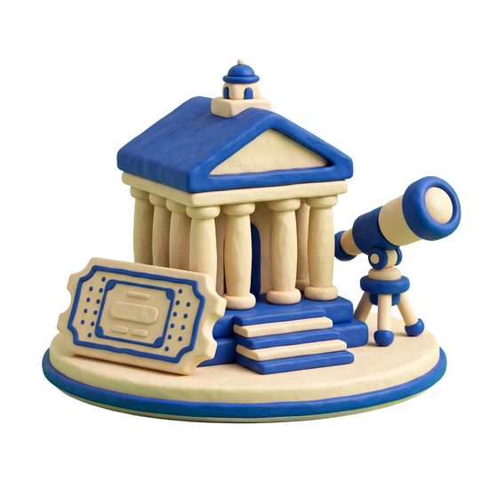 Tourist attraction illustration in blue and ivory clay