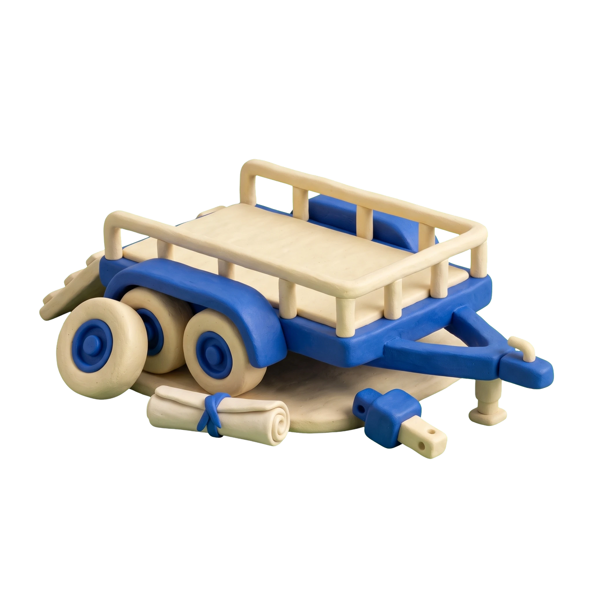Trailer dealer illustration in blue and ivory clay
