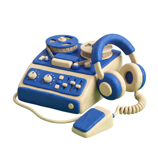 Transcription service illustration in blue and ivory clay