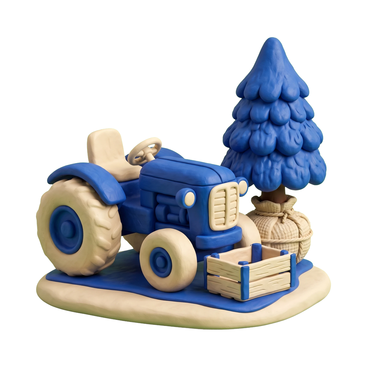 Tree farm illustration in blue and ivory clay