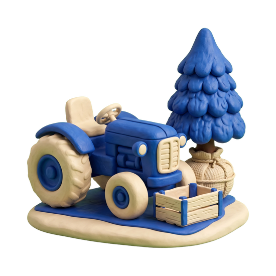 Tree farm illustration in blue and ivory clay