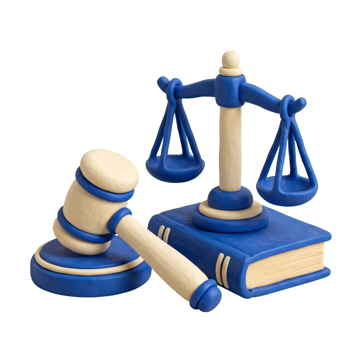 Trial attorney illustration in blue and ivory clay