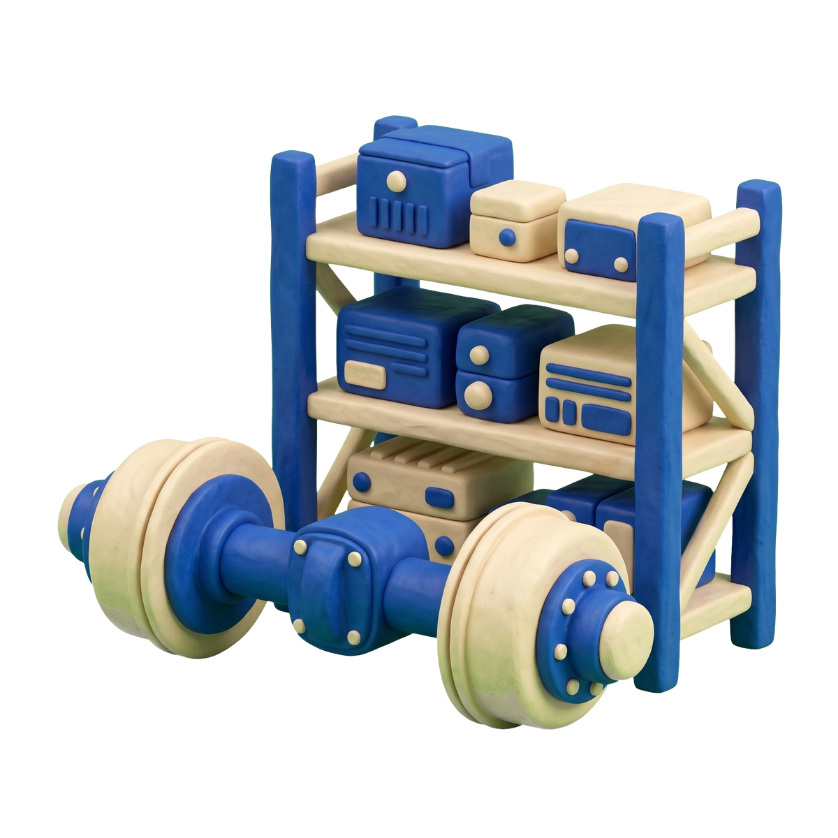 Truck parts supplier illustration in blue and ivory clay
