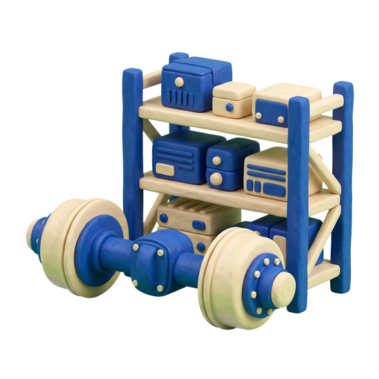 Truck parts supplier illustration in blue and ivory clay