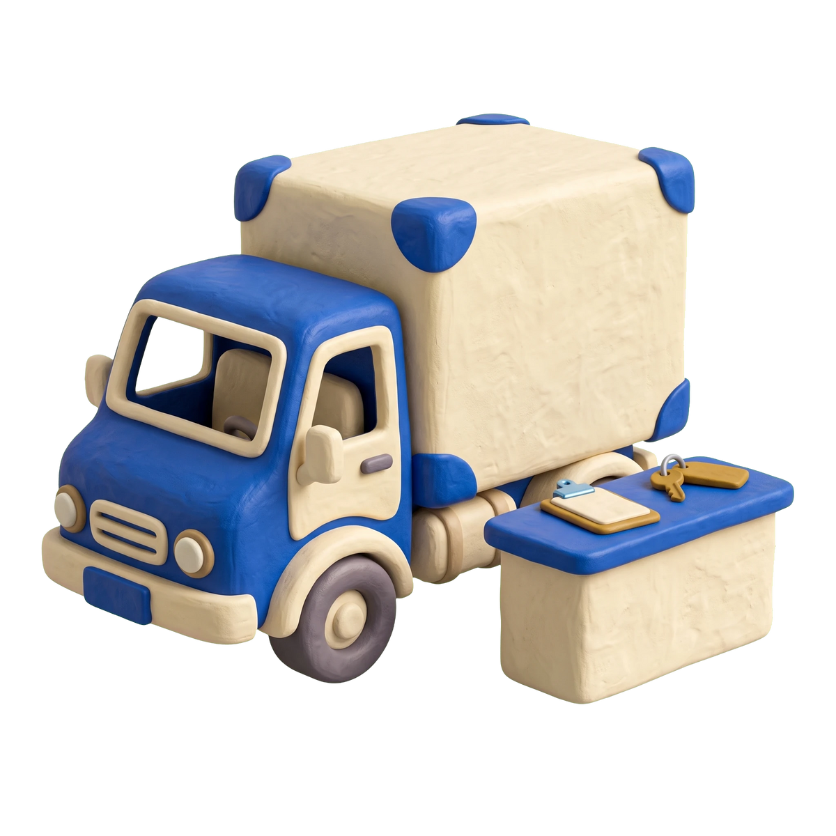 Truck rental agency illustration in blue and ivory clay