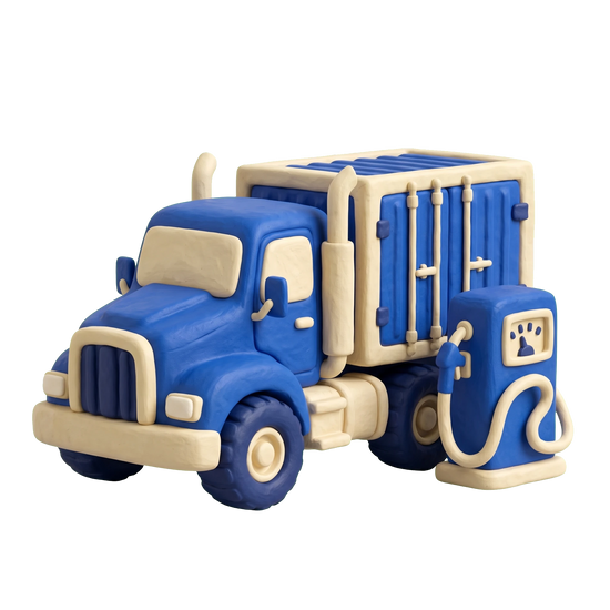 Trucking company illustration in blue and ivory clay