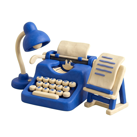 Typing service illustration in blue and ivory clay