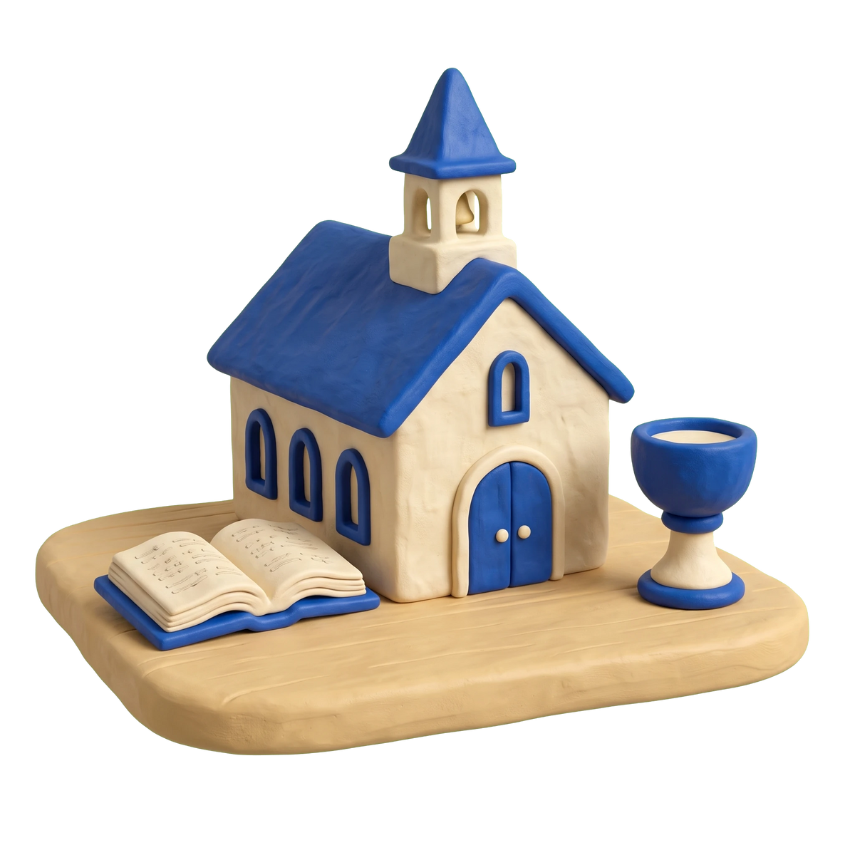 Unitarian Universalist Church illustration in blue and ivory clay