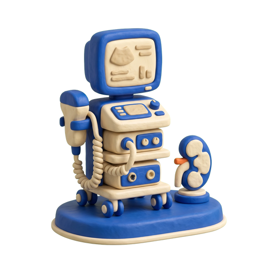 Urologist illustration in blue and ivory clay