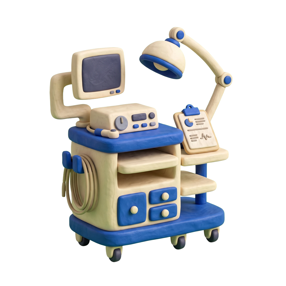 Urology clinic illustration in blue and ivory clay