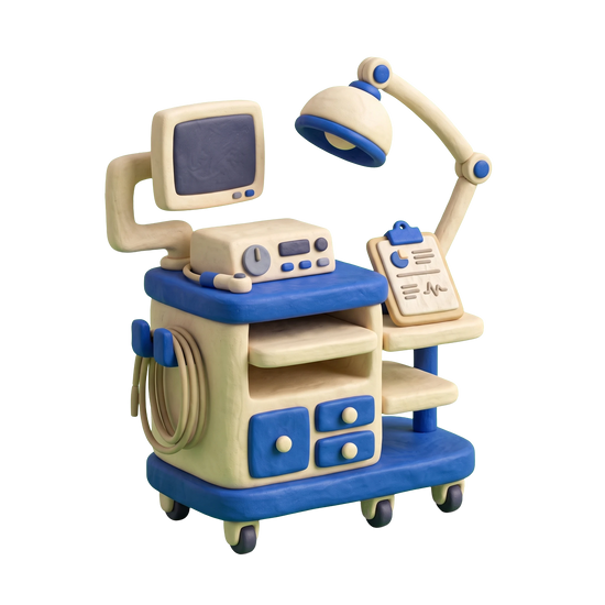 Urology clinic illustration in blue and ivory clay