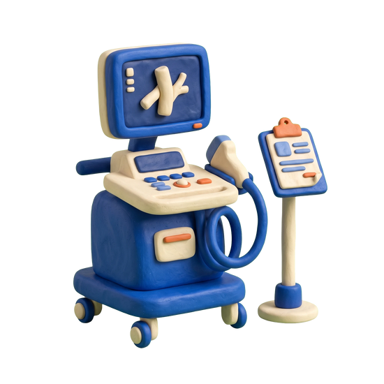 Vascular surgeon illustration in blue and ivory clay