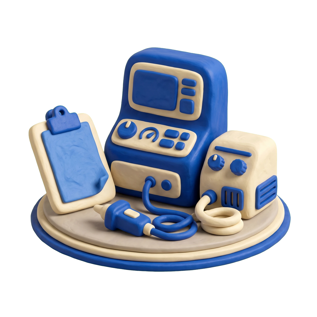Vehicle inspection service illustration in blue and ivory clay