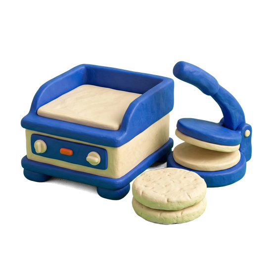Venezuelan restaurant illustration in blue and ivory clay