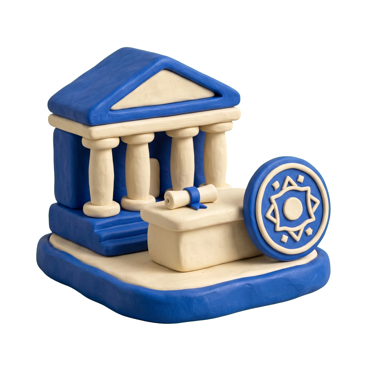 Veterans affairs department illustration in blue and ivory clay