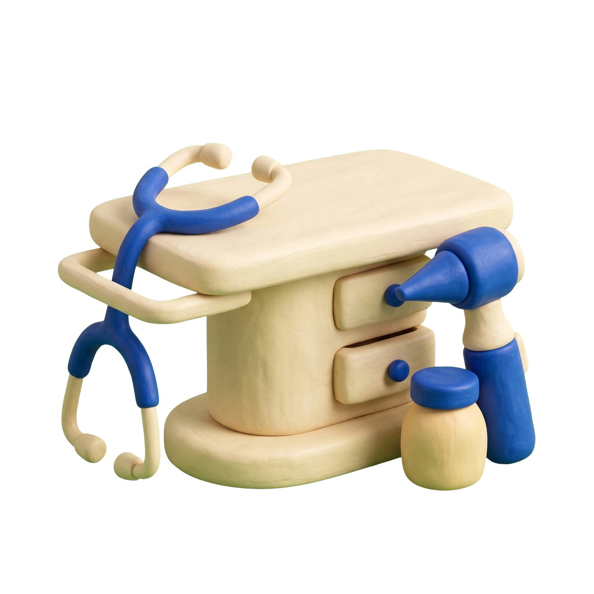 Veterinarian illustration in blue and ivory clay