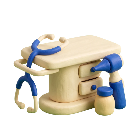 Veterinarian illustration in blue and ivory clay