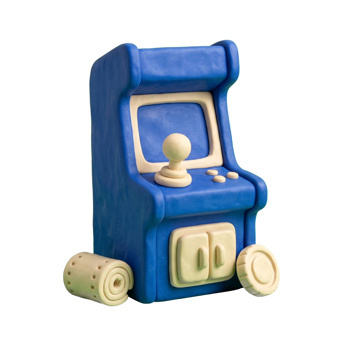 Video arcade illustration in blue and ivory clay