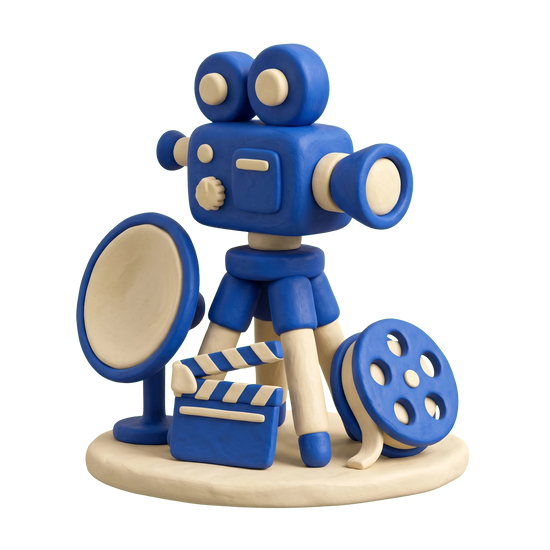 Video production service illustration in blue and ivory clay