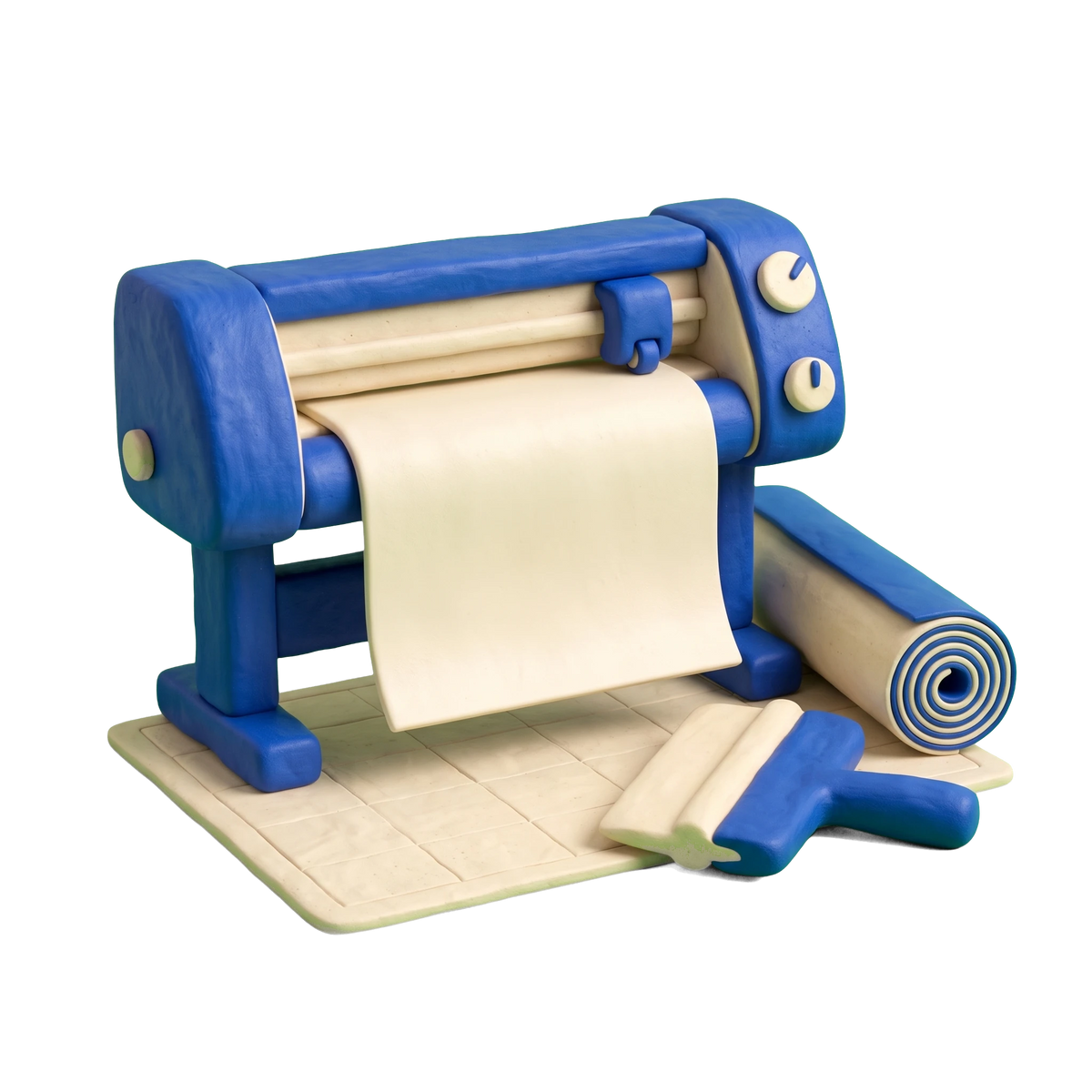 Vinyl sign shop illustration in blue and ivory clay