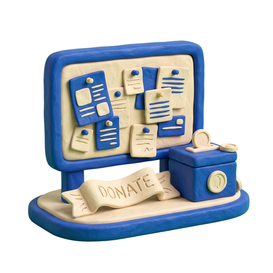 Volunteer organization illustration in blue and ivory clay