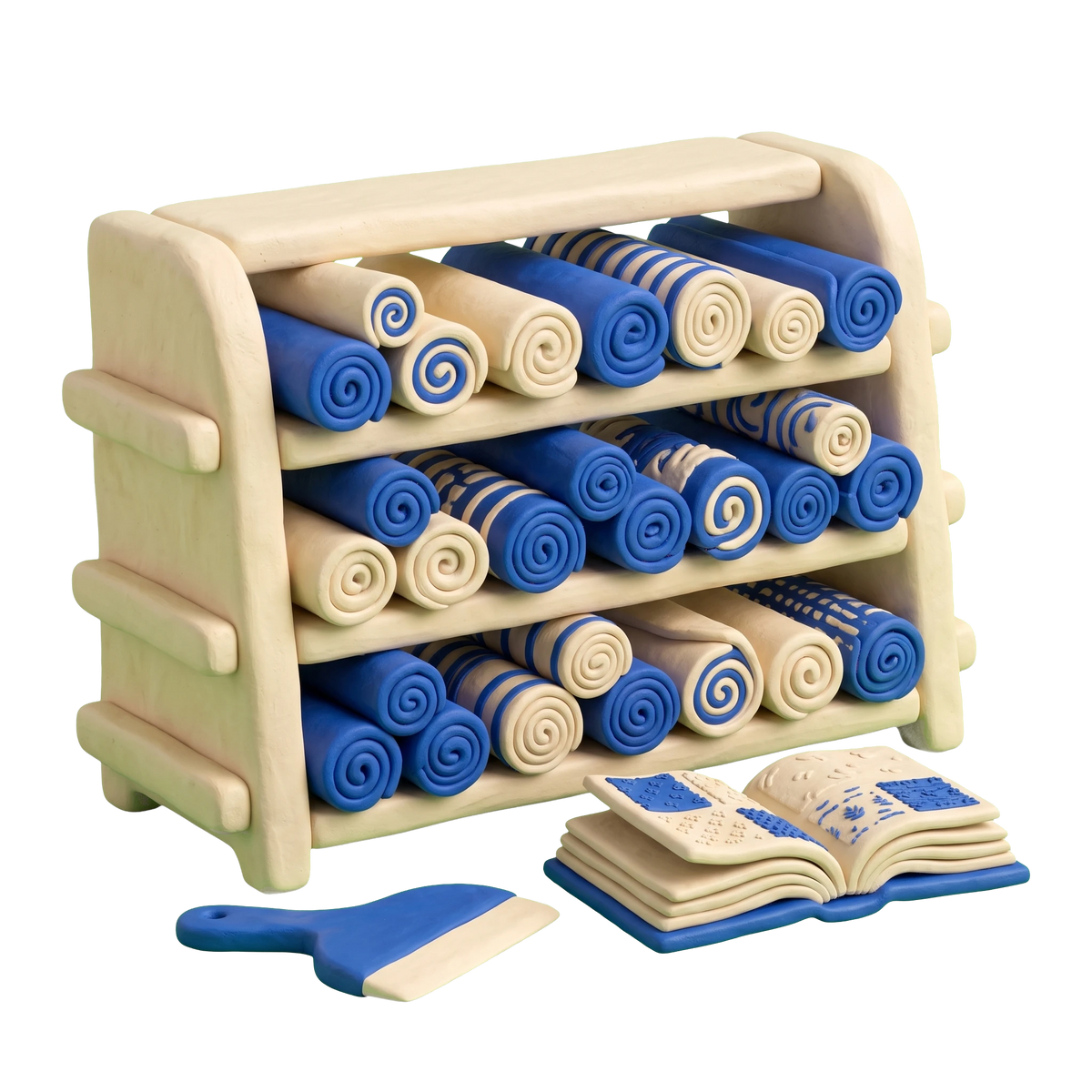 Wallpaper store illustration in blue and ivory clay