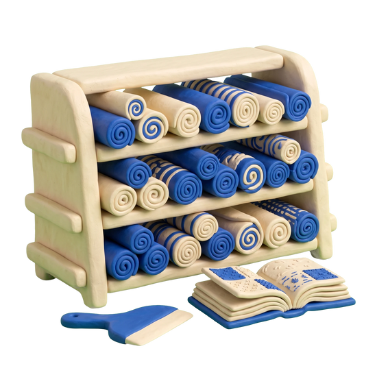 Wallpaper store illustration in blue and ivory clay