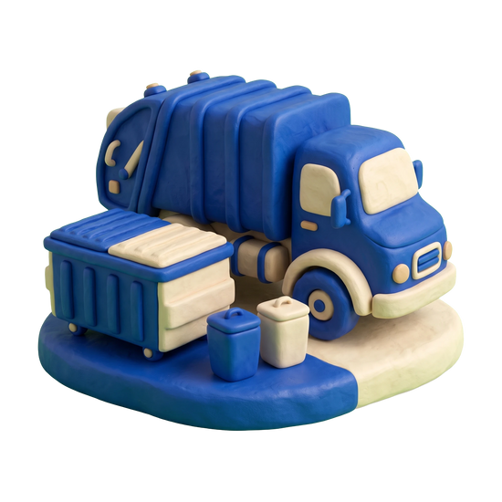 Waste management service illustration in blue and ivory clay