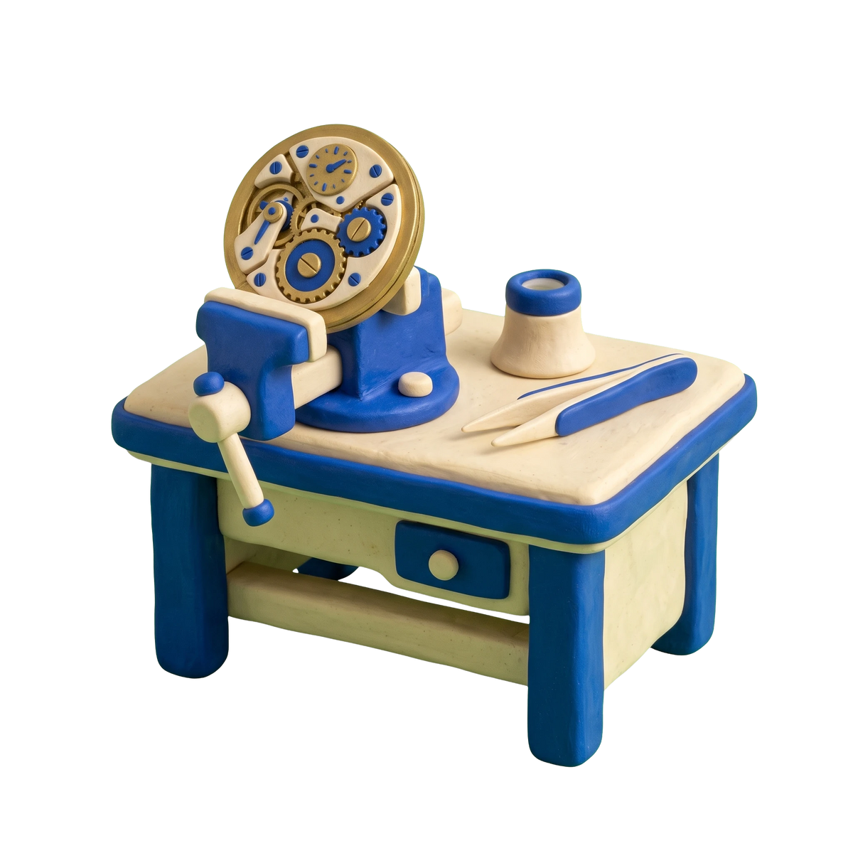 Watch repair service illustration in blue and ivory clay