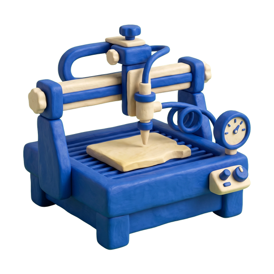 Water jet cutting service illustration in blue and ivory clay