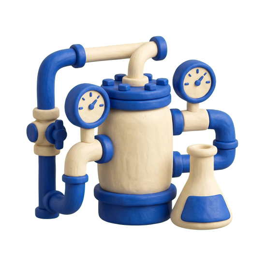 Water purification company illustration in blue and ivory clay