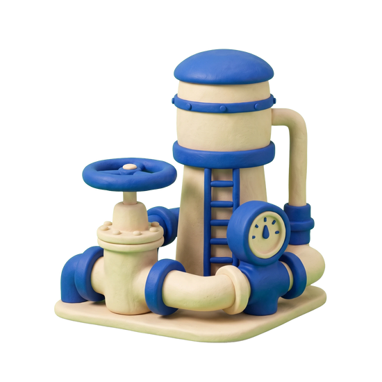 Water utility company illustration in blue and ivory clay