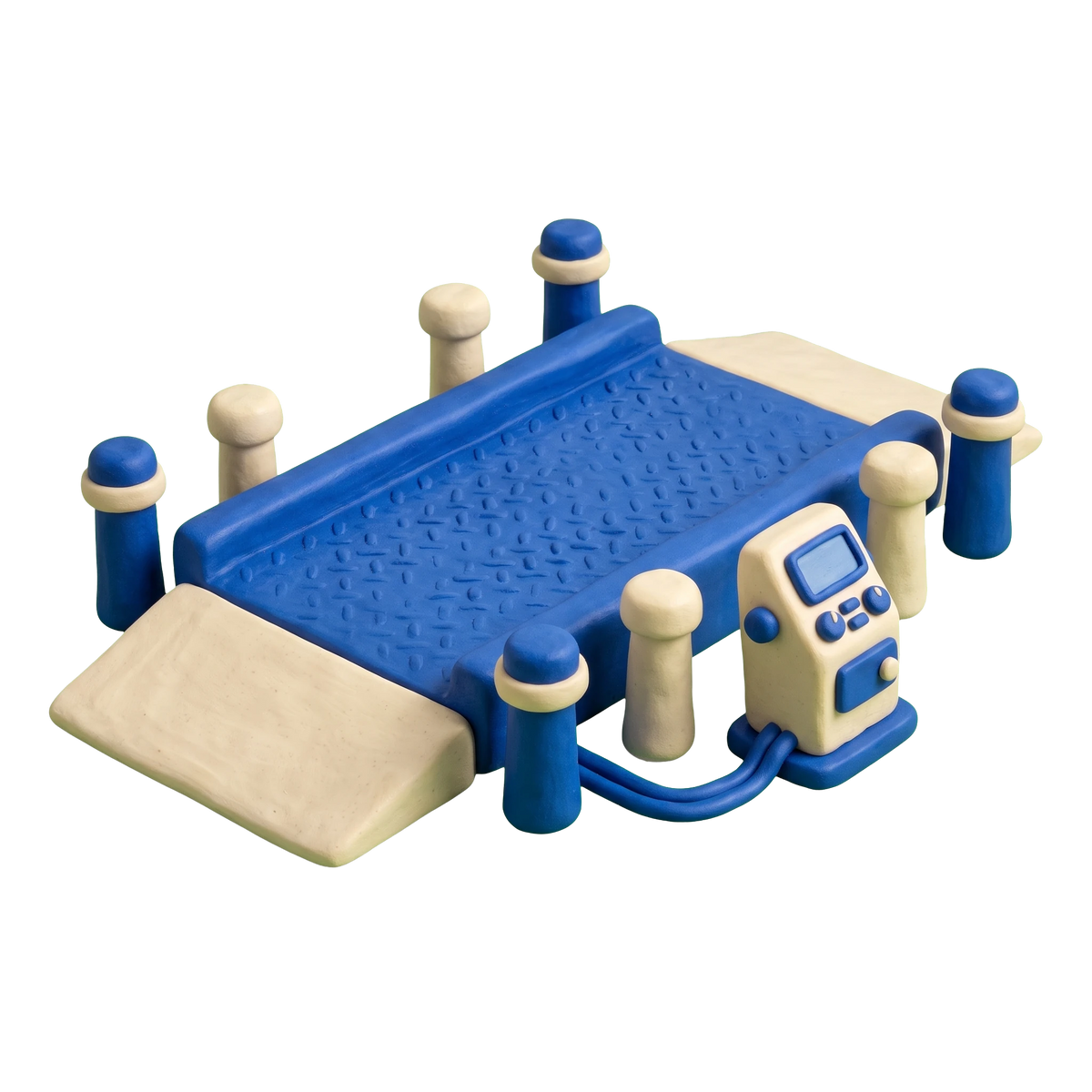 Weigh station illustration in blue and ivory clay