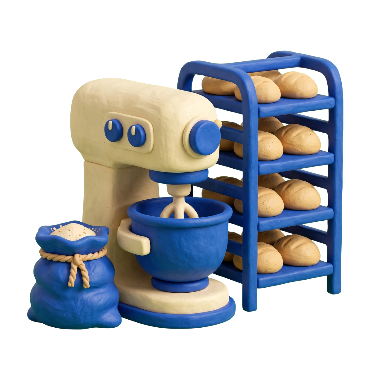 Wholesale bakery illustration in blue and ivory clay