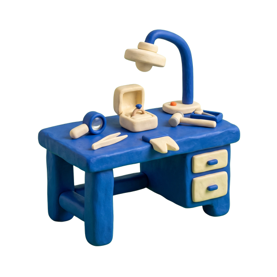 Wholesale jeweler illustration in blue and ivory clay