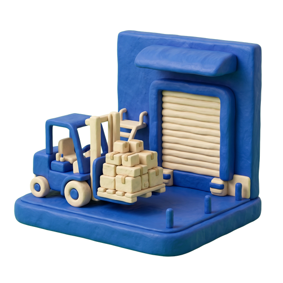 Wholesaler illustration in blue and ivory clay