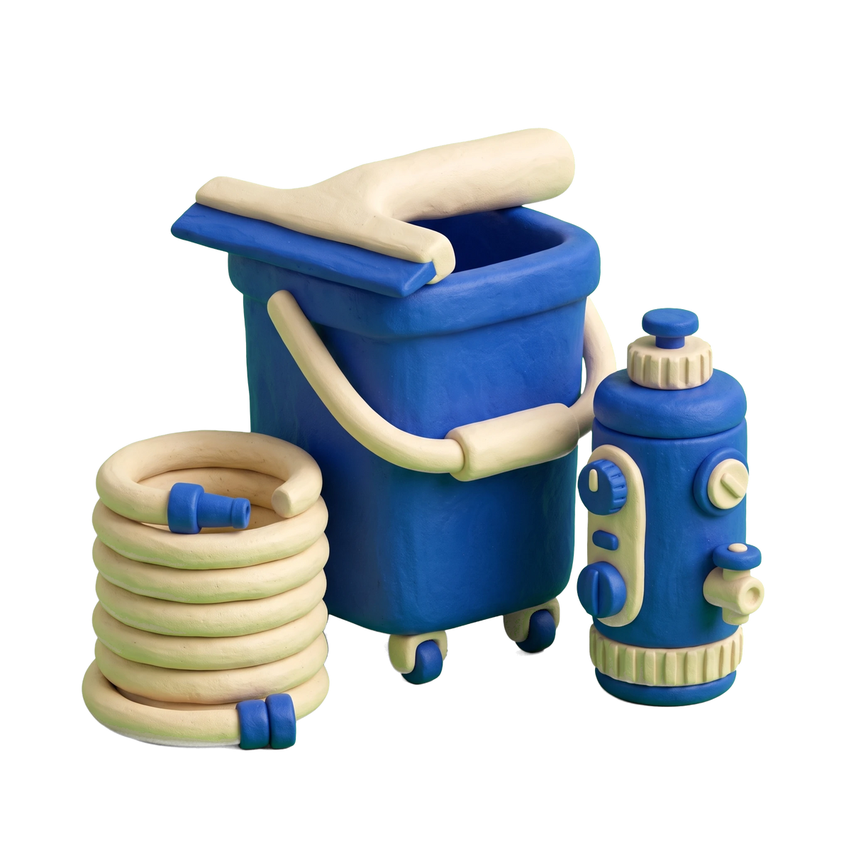 Window cleaning service illustration in blue and ivory clay