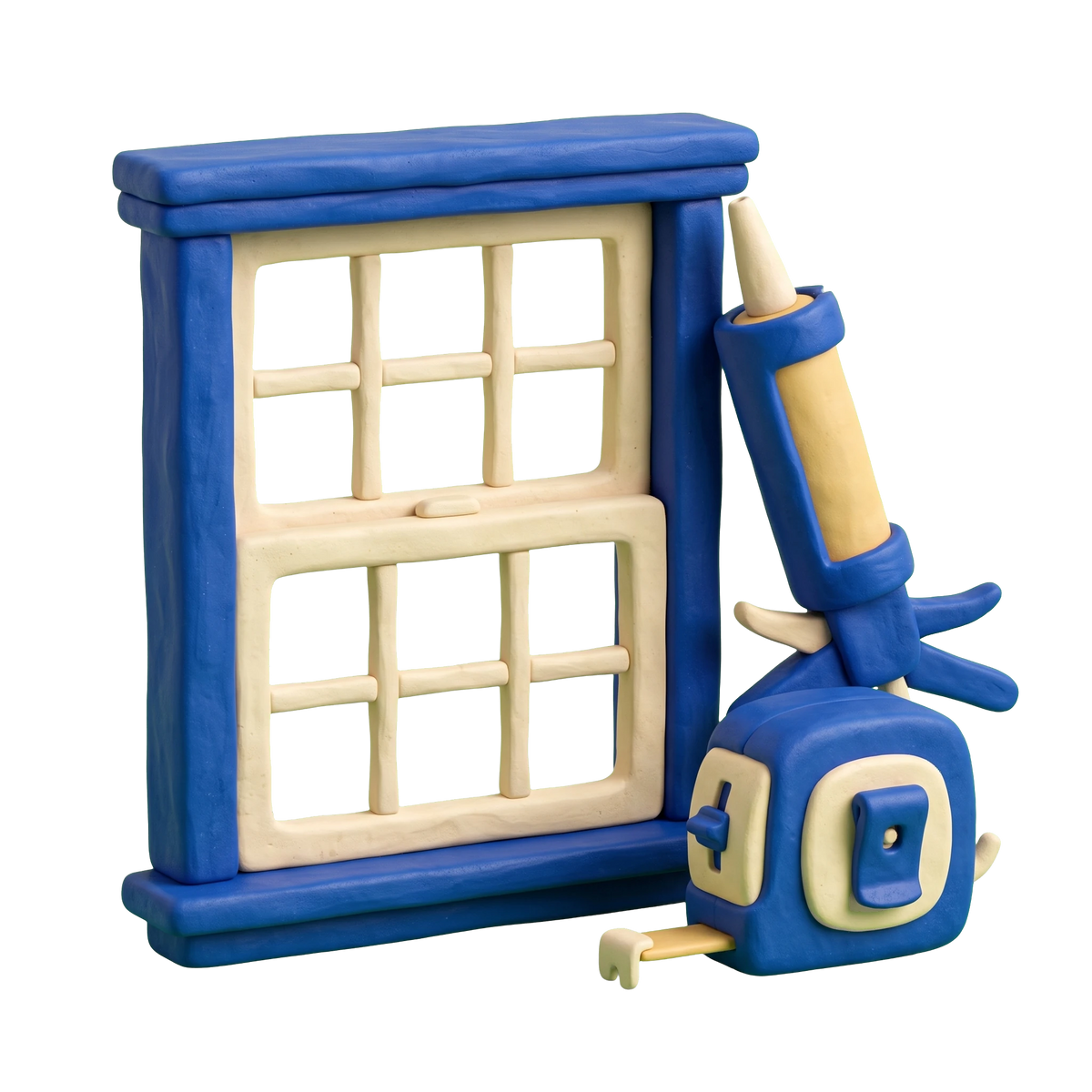 Window installation service illustration in blue and ivory clay