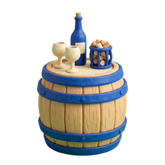 Wine bar illustration in blue and ivory clay