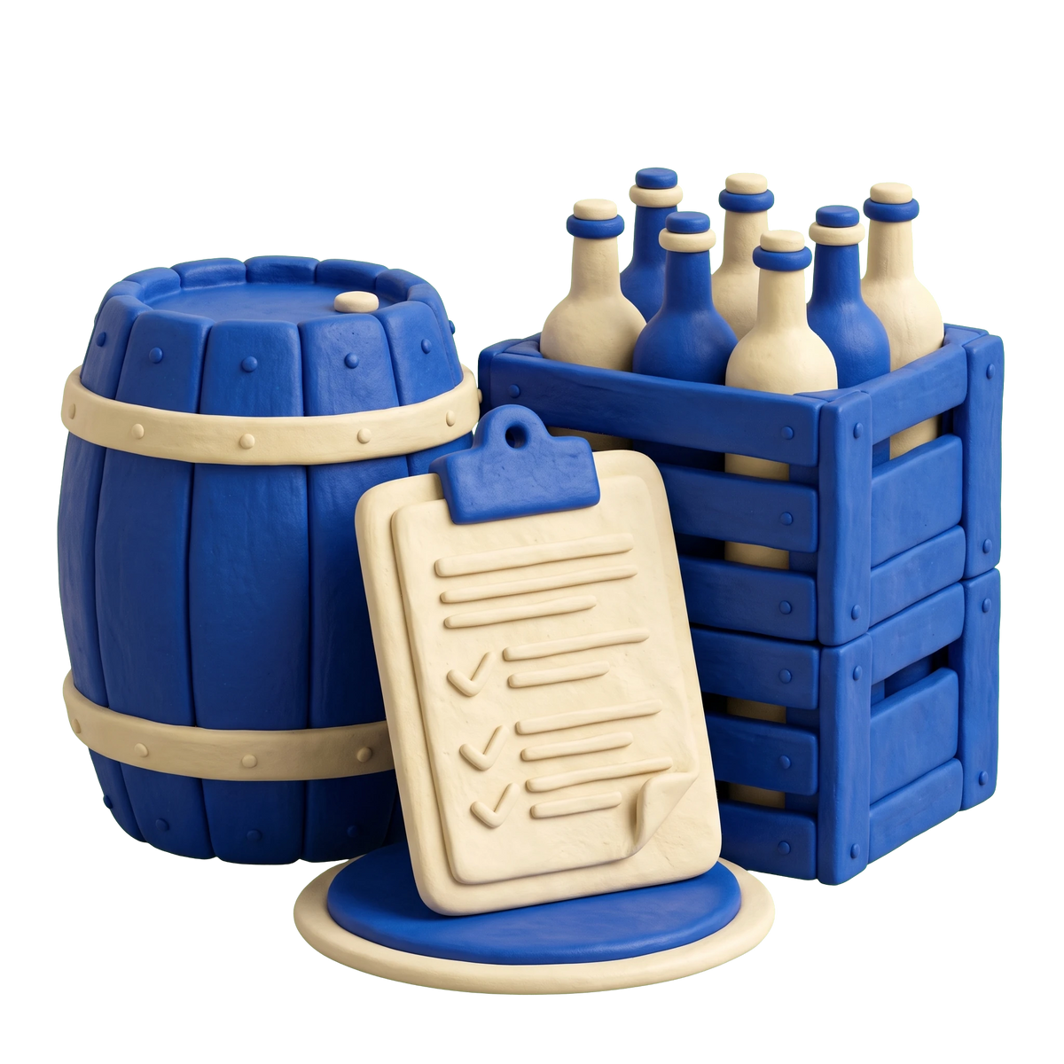 Wine wholesaler and importer illustration in blue and ivory clay