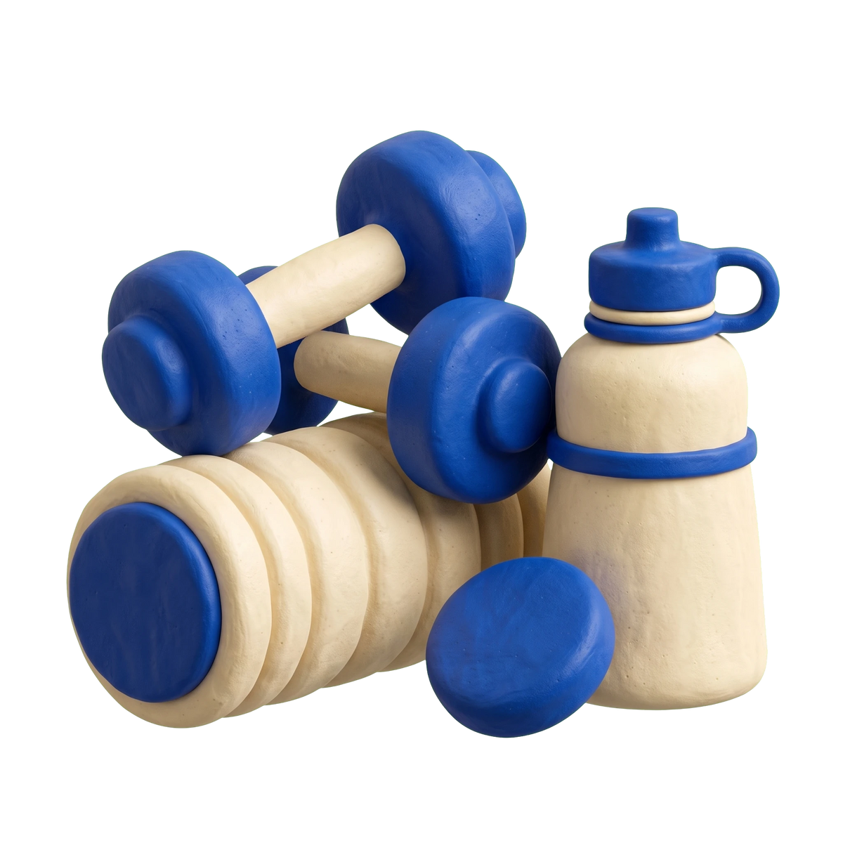 Women's personal trainer illustration in blue and ivory clay
