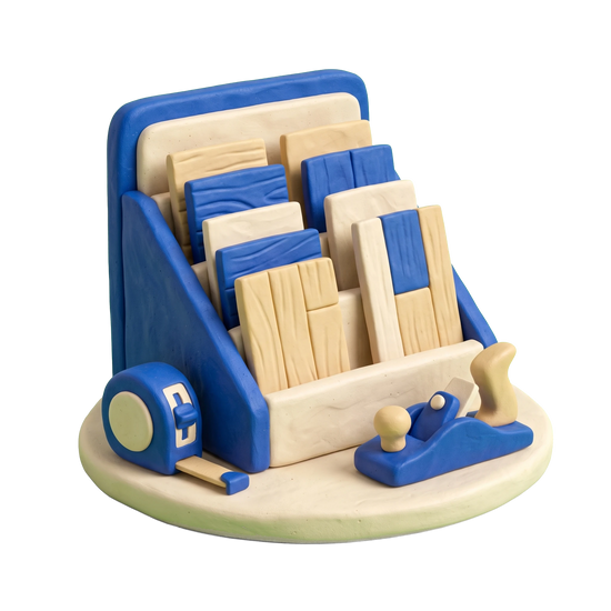 Wood and laminate flooring supplier illustration in blue and ivory clay