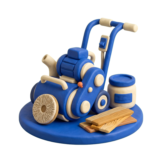 Wood floor refinishing service illustration in blue and ivory clay