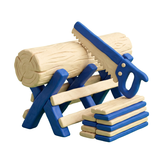 Wood supplier illustration in blue and ivory clay