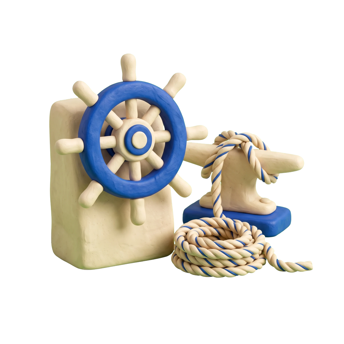Yacht club illustration in blue and ivory clay