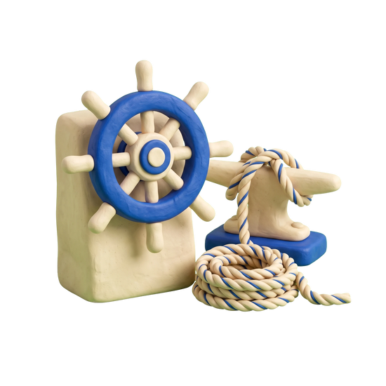 Yacht club illustration in blue and ivory clay