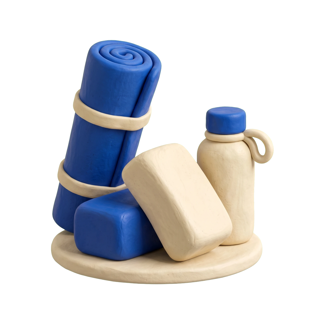 Yoga instructor illustration in blue and ivory clay