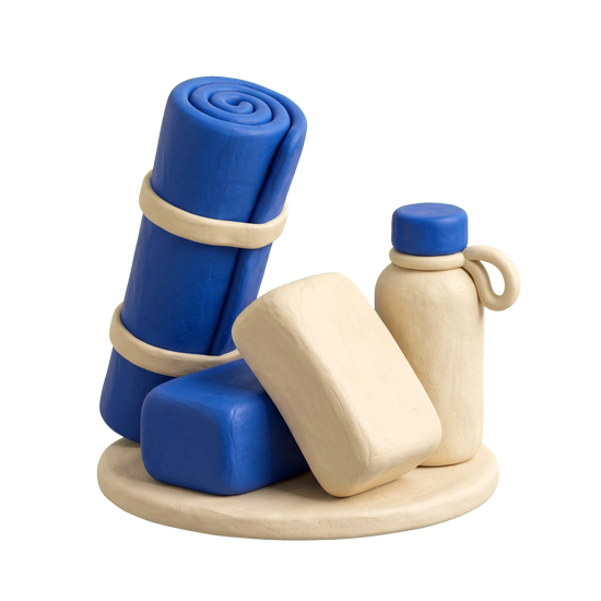 Yoga instructor illustration in blue and ivory clay